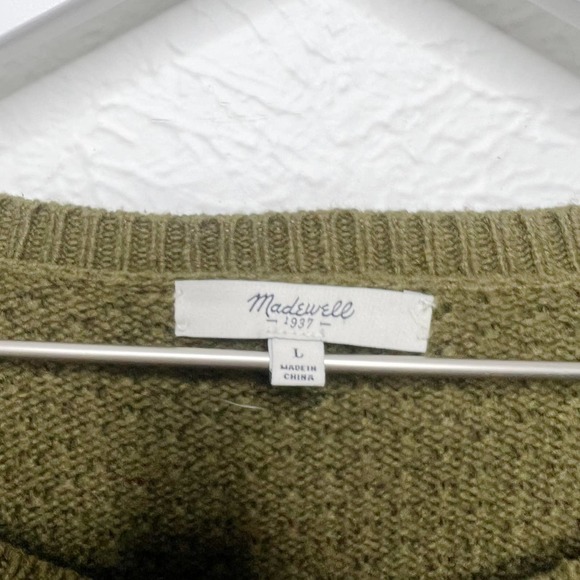 Madewell Sea Grove Textured Split Hem Sweater Cotton Blend Moss Green Sz L - Picture 7 of 8
